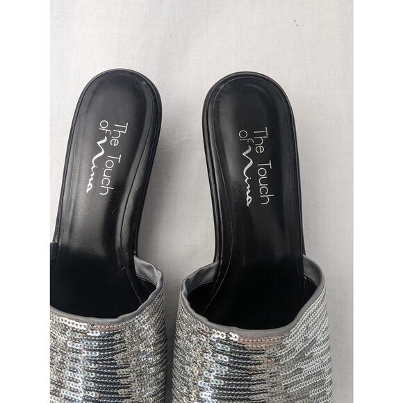 Nina Platform Sandals Size 8 Sequin Silver Metallic Y2K Chunky Sole Party Date - Picture 3 of 10